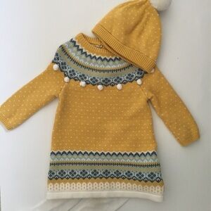 Max Studio (12M) Yellow Knit Dress Hat and Tights 3 Pc Set | Max Studio Baby